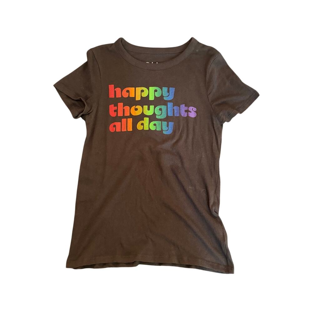Chaser Vintage Brown Rainbow Happy Thoughts Graphic‎ Baby Tee T-Shirt Small